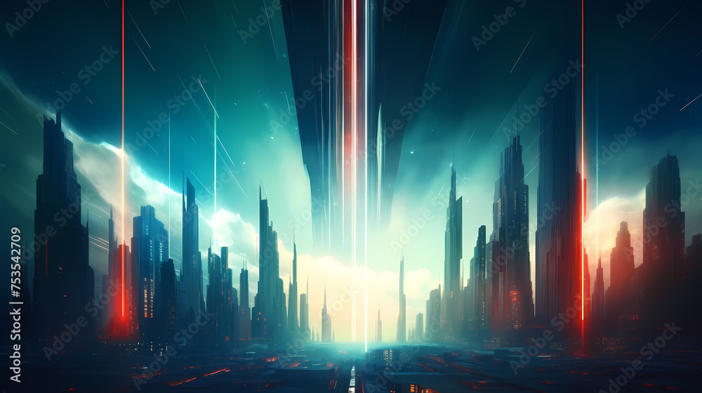 Abstract digital glitch art, vibrant cityscape in generative artificial intelligence Abstract digital glitch art, vibrant cityscape in generative artificial intelligence