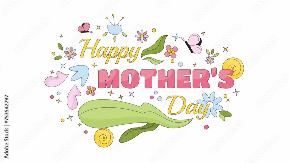 Happy mother day line 2D animation. Second Sunday of May spring ornament 4K video motion graphic. Butterflies springtime flowers greeting card linear animated cartoon flat concept, white background Happy mother day line 2D animation. Second Sunday of May spring ornament 4K video motion graphic. Butterflies springtime flowers greeting card linear animated cartoon flat concept, white background