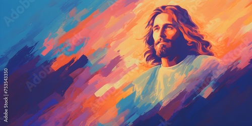 Song of God Jesus Christ smiling, clean background wallpaper, Easter Christian banner photo