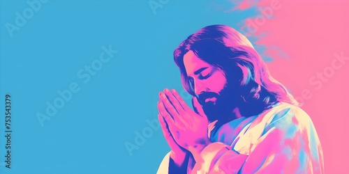 Song of God Jesus Christ praying, clean background wallpaper, Easter Christian banner photo
