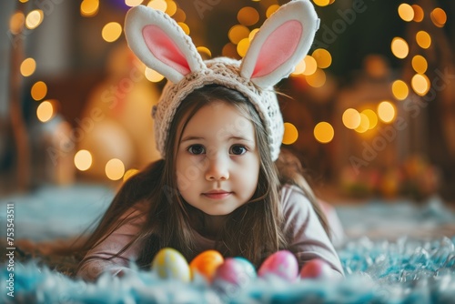 Easter Bunny Fun - Cute Little Girl with Bunny Ears and a Hat, Fictional character created by Generative AI.