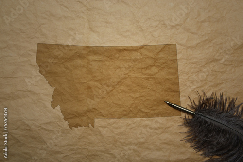 map of montana state on a old paper background with old pen