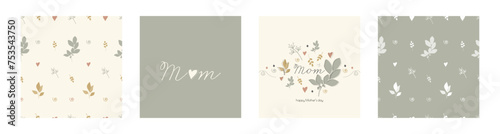 Mother's Day card set. Modern design in pastel colors.