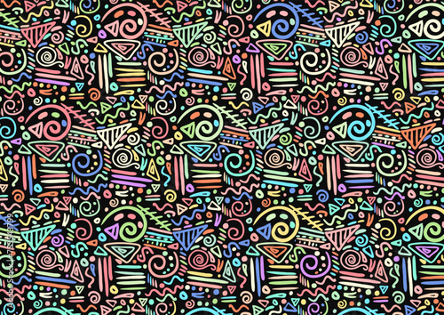 Abstract colourful hand drawn doodle pattern