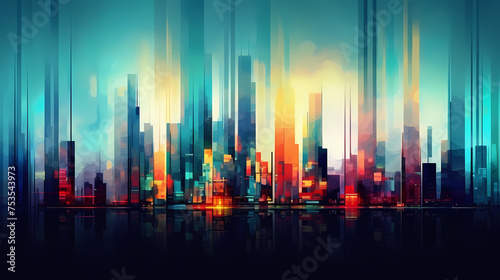 Abstract colorful city background  digital glitch art