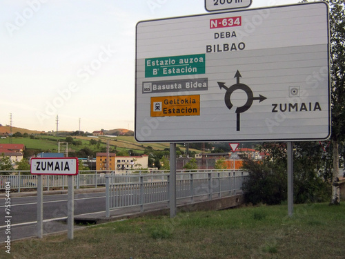 Spain, Zumaia, 08.11.2016, road sign on the city border Zumaia