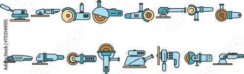Grinding machine icons set outline vector. Build construct. Electric equipment color line isolated