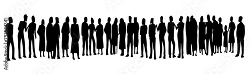 Vector drawing. People stand in a long line