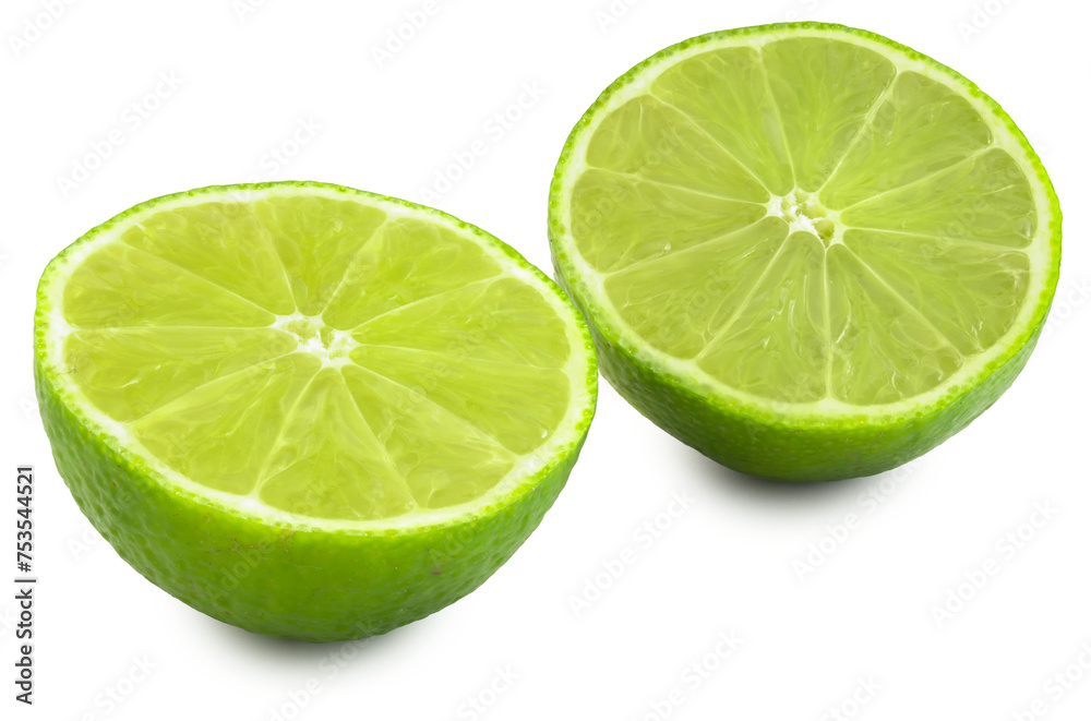 Two halves of a lime isolated on a white background Two halves of a lime isolated on a white background