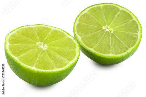 Two halves of a lime isolated on a white background