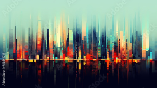 Abstract colorful city background  digital glitch art