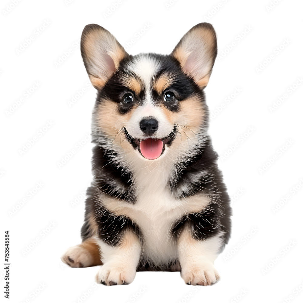 Adorable Fluff: Front View of Corgi Puppy Isolated on Transparent Background