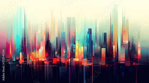 Abstract colorful city background, digital glitch art