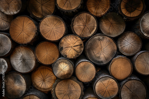 Close up of cut logs Background texture