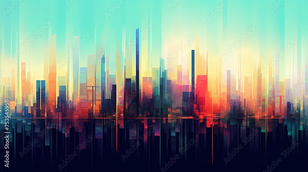 Fototapeta premium Abstract colorful city background, digital glitch art