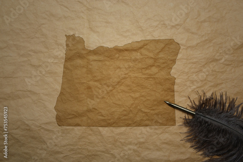 map of oregon state on a old paper background with old pen