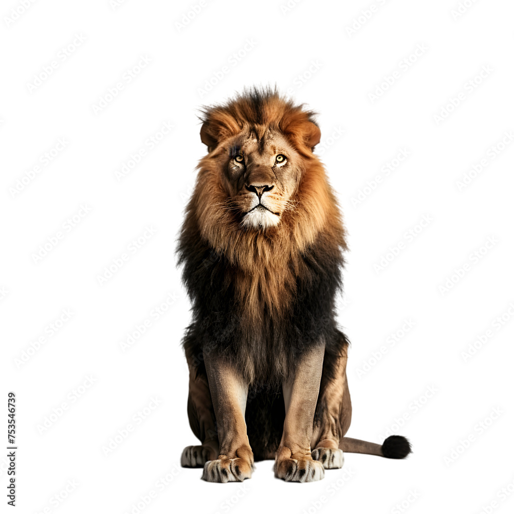Regal Majesty: Majestic Lion Sitting Isolated on Transparent Background