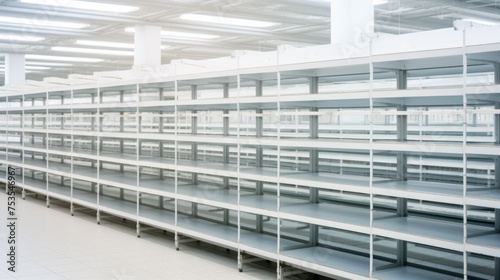An unoccupied storage rack in a logistics warehouse, awaiting goods for placement
