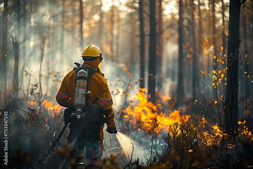 a firefighter puts out a bonfire photo