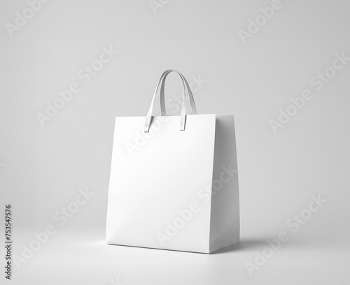 Blank white paper shopping bag mockup on white