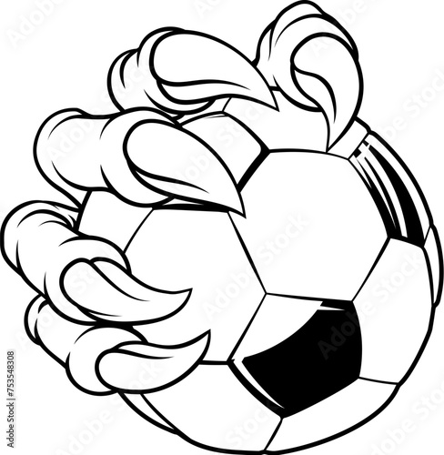 A soccer football claw sports illustration of an eagle or animal monster hand holding ball