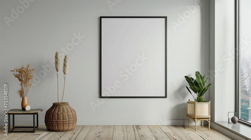 Minimalist room interior with empty frames on the wall. © Dentma Art