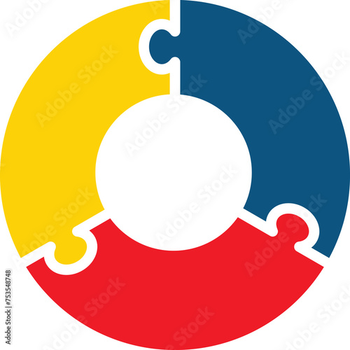 Vector 3 Parts Circle Puzzle Infographic Diagram on Transparent Background. Vector Circle Puzzle Infographic: Three-Part Diagram, Three-Part Circle Puzzle Infographic.
