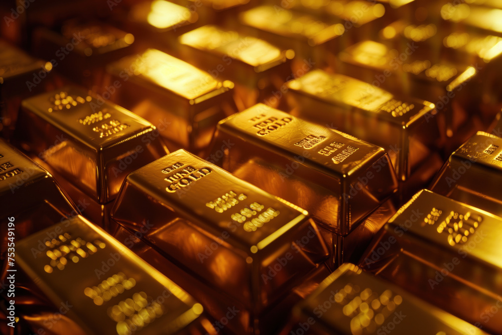 Gold bars. A slide background for showcasing gold investment. Created with Generative AI technology.