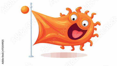 Orange flag with a red virus freehand draw cartoon 