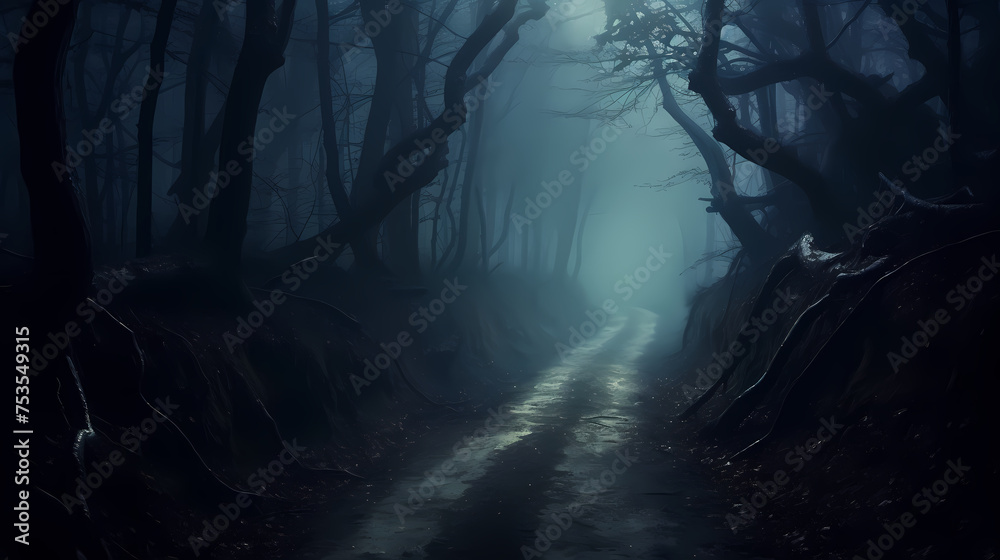Fototapeta premium Mysterious dark forest at night