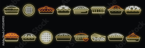 Apple pie icons set outline vector. Food dessert. American apple neon isolated
