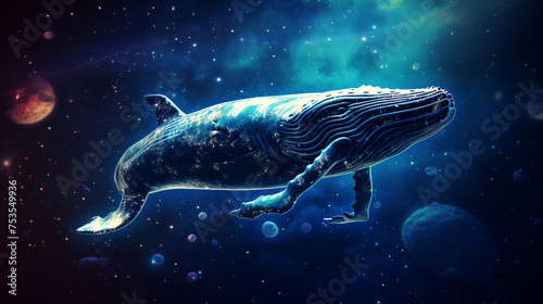 Digital drawing of a whale in outer space 