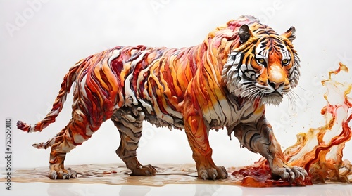 A Tiger's Essence Captured in Multicolored Bacterial Art Against a High-Key Background" © YashJ