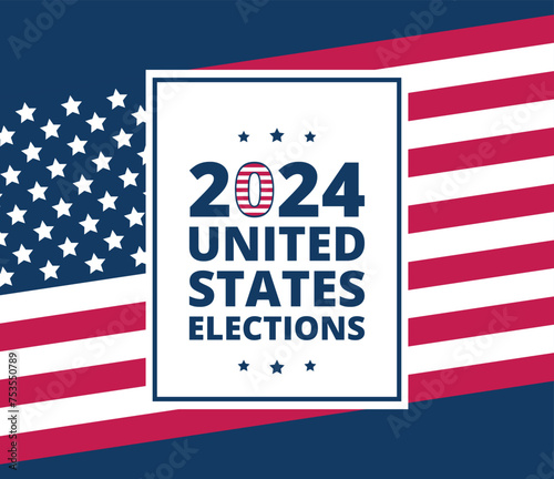 2024 Presidential elections in the United Stares with USA flag. Template for website, landing page of online survey. Vote day, November 5. Flat vector illustration.