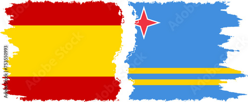 Aruba and Spain grunge flags connection vector