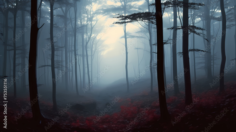 Obraz premium Mysterious dark forest at night