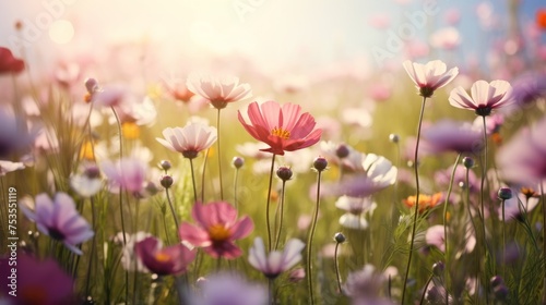 Flower field in sunlight or summer garden © Madhya Agency