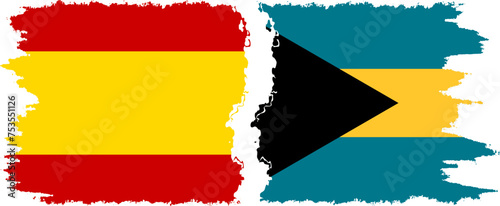 Bahamas and Spain grunge flags connection vector
