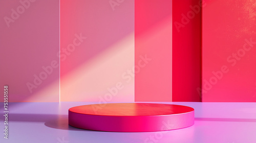 Podium for displaying products with a red background. Ai generate.