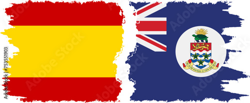 Cayman Islands and Spain grunge flags connection vector