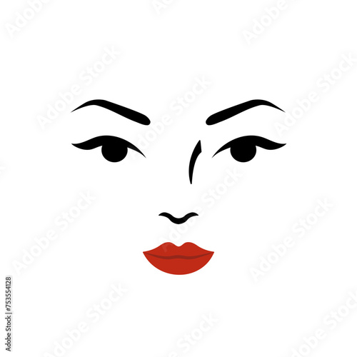 Women Face icon. Logo women face with red lips on white background. Concept of beauty  body care  facial skin care  cosmetology. Logo for salon or beauty spa. Vector illustration in flat design