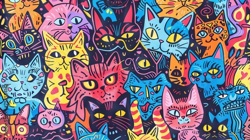 Doodle Cats Texture Background