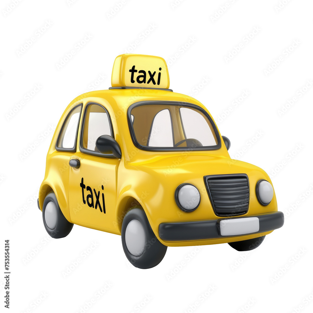 Toy taxi, 3d yellow car isolated on a white or transparent background, png