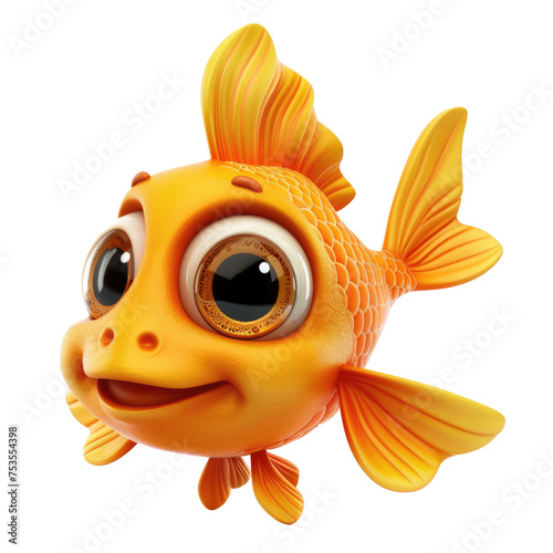 Fish, 3d icon of goldfish isolated on a transparent or white background, png