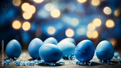 Blue easter eggs with bokeh lights on background  photo