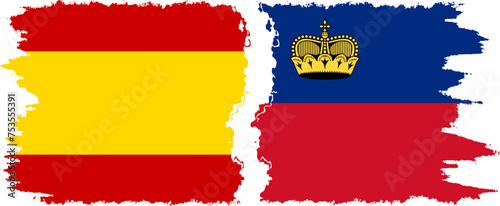 Liechtenstein and Spain grunge flags connection vector