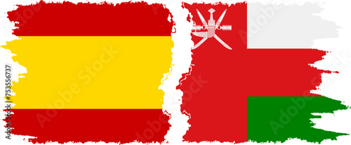 Oman and Spain grunge flags connection vector