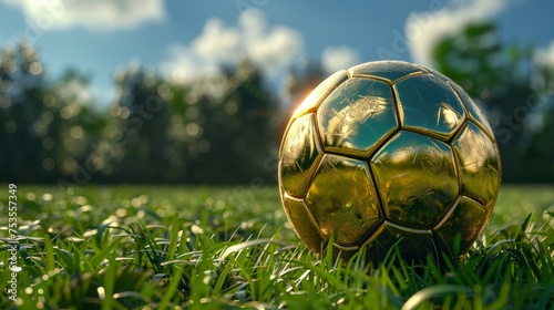 Golden Soccer Ball on Green Field