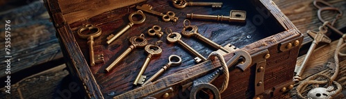 Several keys forming a circle locking a treasure chest