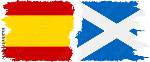 Scotland and Spain grunge flags connection vector